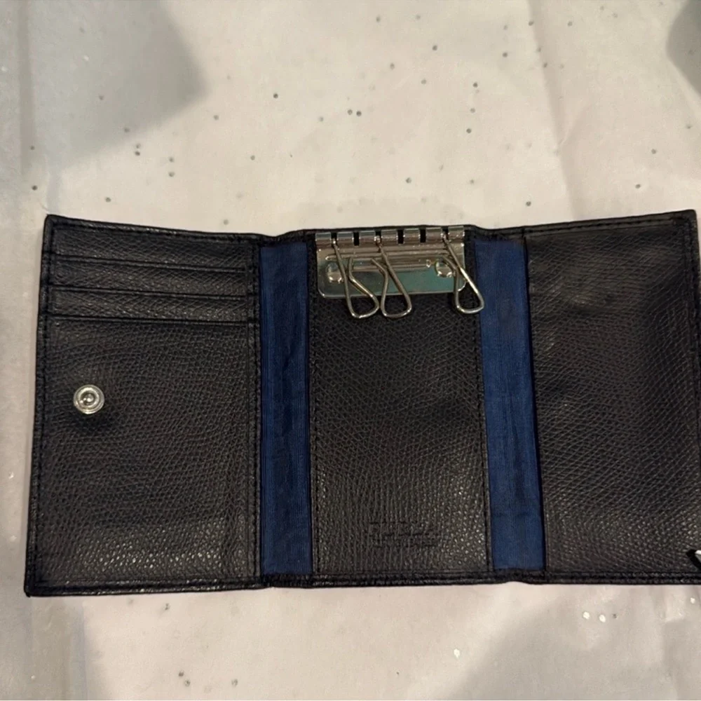 Furla Black Leather Tri Fold Key Holder Key Chain Wallet Card Holder